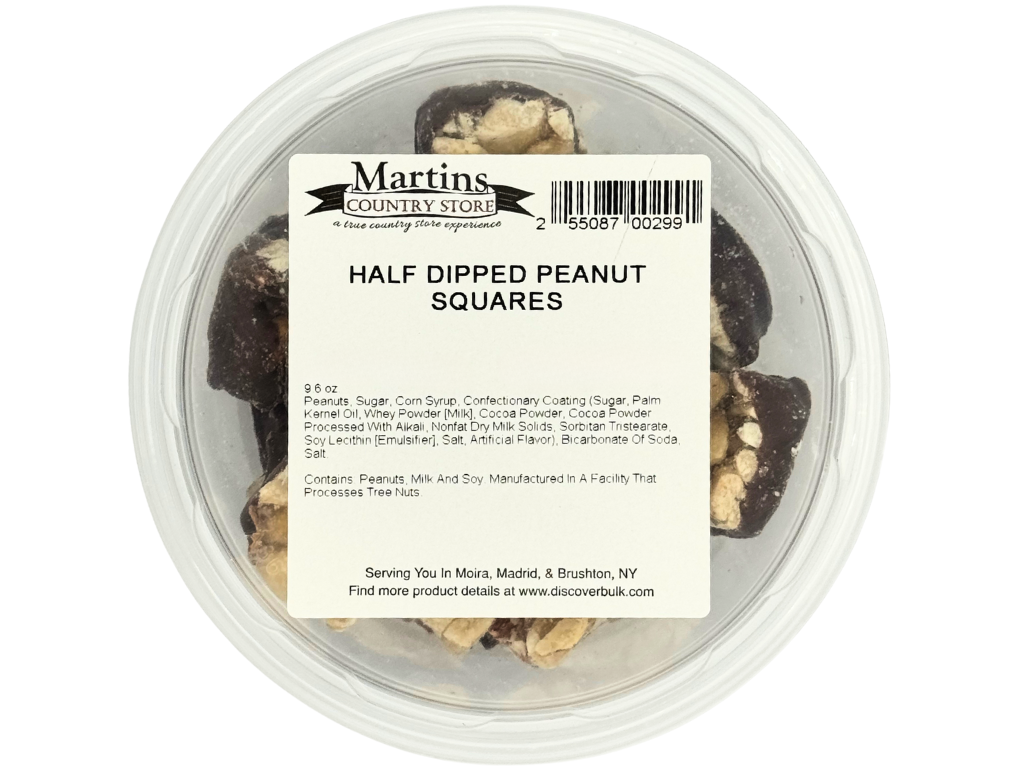 Martin's Country Store LLC – wholesale Chocolate-covered sweets – HALF DIPPED PEANUT SQUARES 9.6oz3