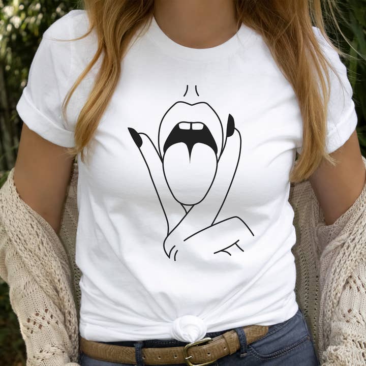 Minimalist Lips & Fingers Line Art Tee for wholesale by Daily Prints