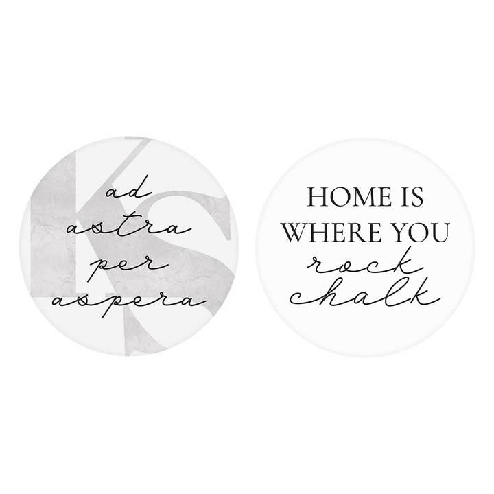 Minimalist B&W Kansas Latin Rock Chalk Quotes| Absorbent Car Coasters | Set of 2 | Min 4 for wholesale by Love Local