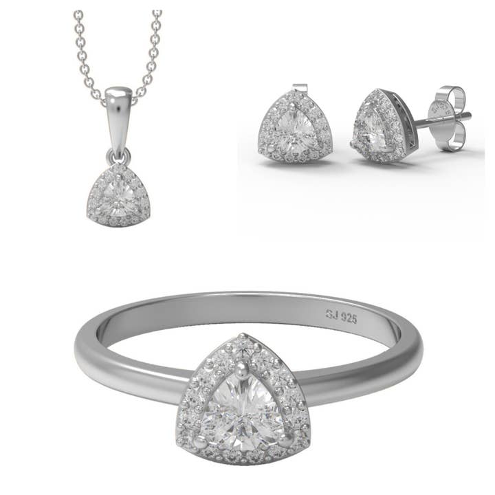 925 Sterling Silver Moissanite Halo Ring Hängeörhänge Set för wholesale av Star Joya