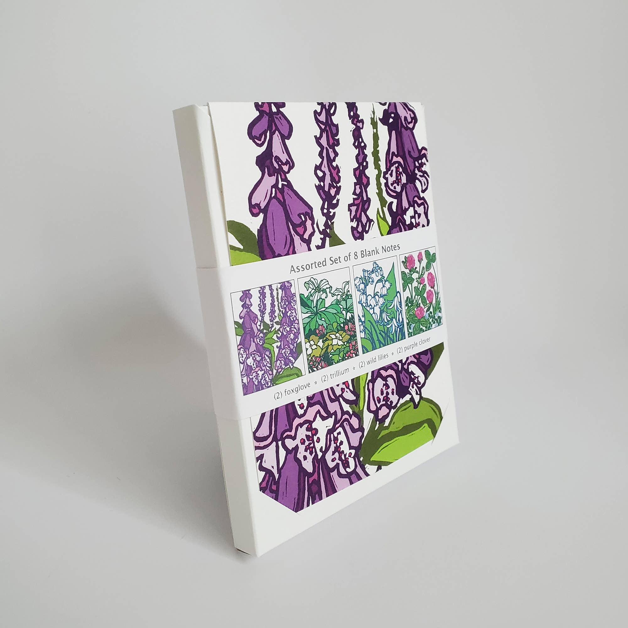 Little Green - Wholesale Stationery/Notecard Set - Assorted Spring Woodland Flower Blank Note Card Set of 8, Block Print Art Greeting Cards1