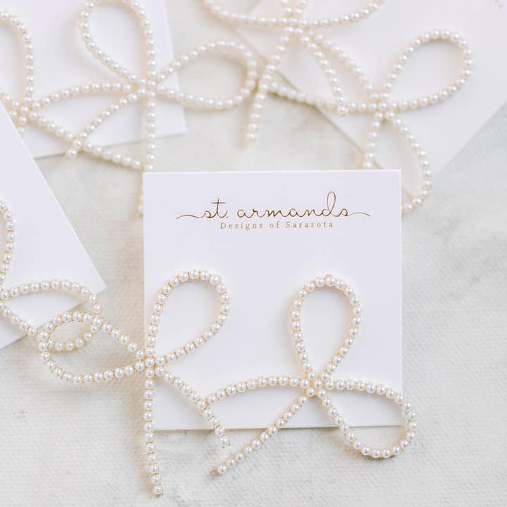 St Armands Designs of Sarasota - Wholesale Stud/Post Earrings - Pearl Statement Bow Earrings