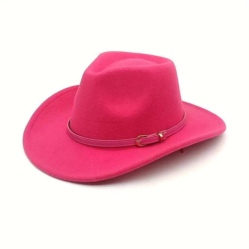 Syrrios Gifts LLC - Wholesale Cowboy Hat - Unisex - Cowboy Cowgirl Western Felt Hat with Pink Band Buckle5