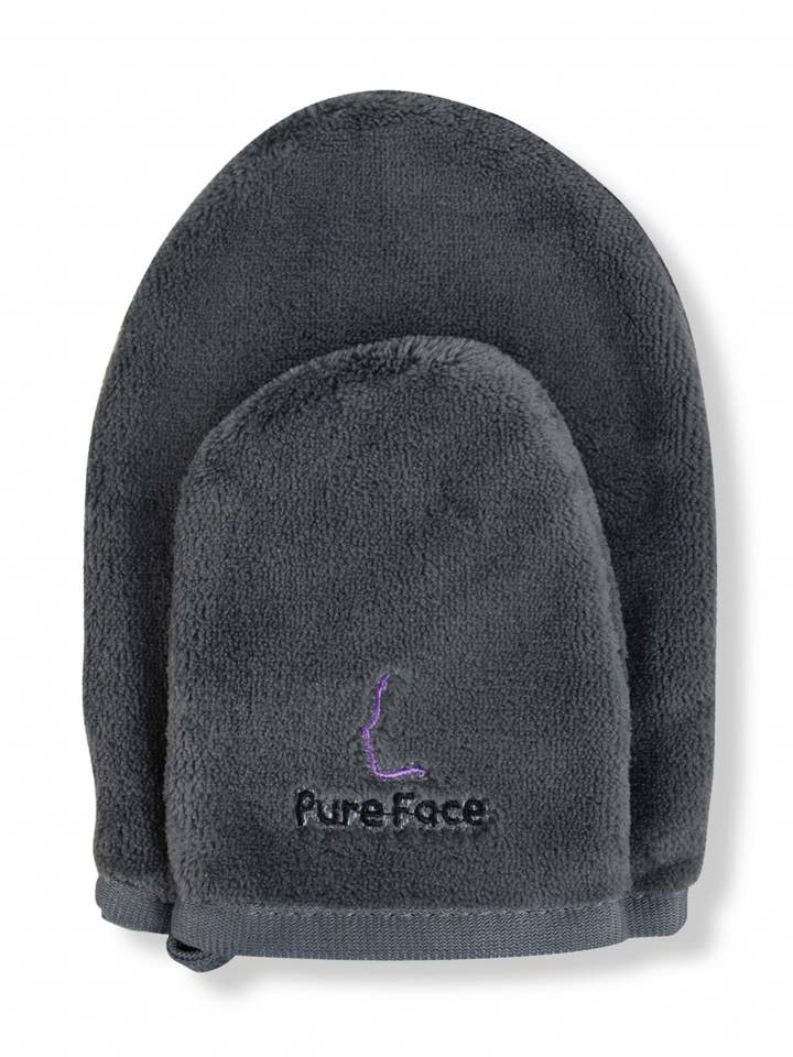 GRAY MICROFIBER MAKEUP REMOVER GLOVES for wholesale by Pure Face