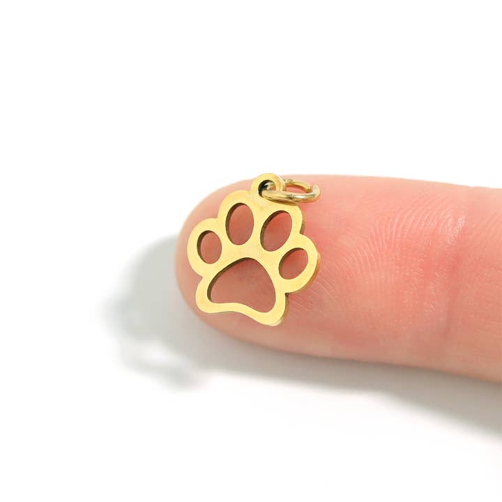 WJW - Wholesale Individual Charm/Pendant - 18K Gold PVD Stainless Steel Paw Print Charm2