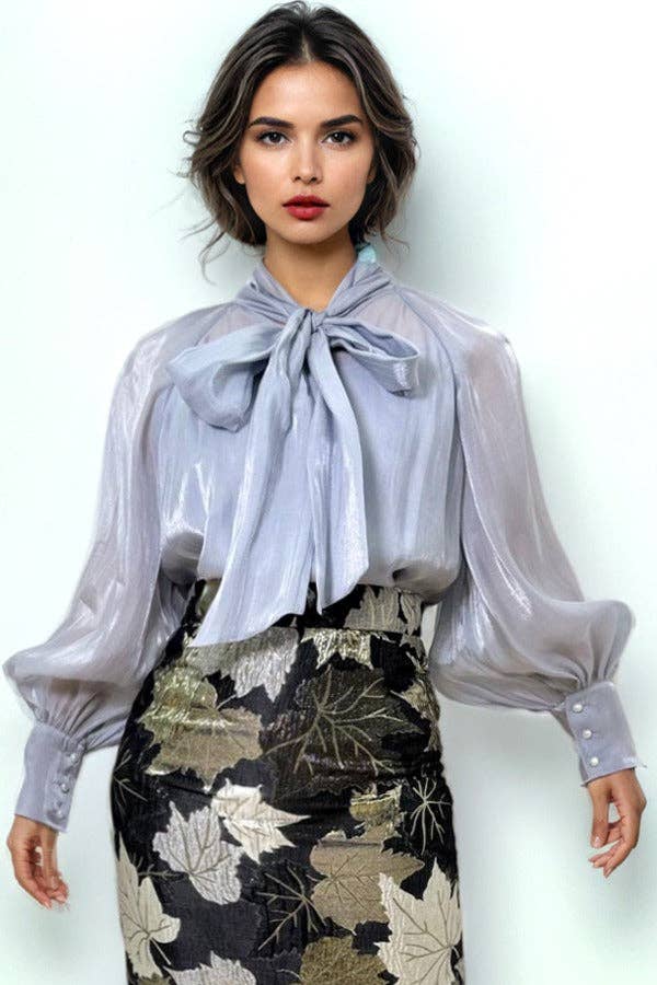 GRIS TOP MÉTALLIQUE À COL NOEUD GF2573 en vente sur Faire0