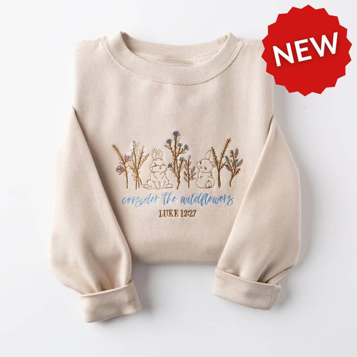 Embroidered Consider the Wildflowers Sweatshirt for wholesale by Love in Faith