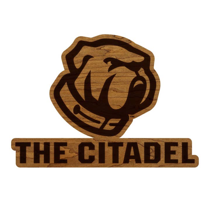 The Citadel Bulldog Wall Hanging – Crafted from Cherry and Maple Wood - The Citadel Cadets for wholesale by LazerEdge