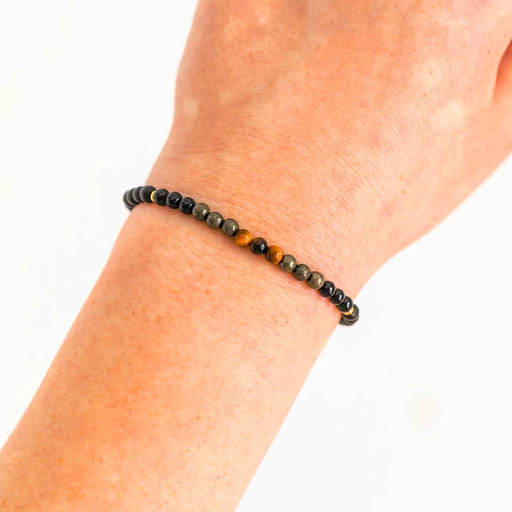 Azenway - Wholesale Beaded Bracelet - Max EMF Protection Charged Healing Crystal Bracelet - Natural 4mm Semi-Precious Gemstones with Hypoallergenic 14k Gold Filled Beads