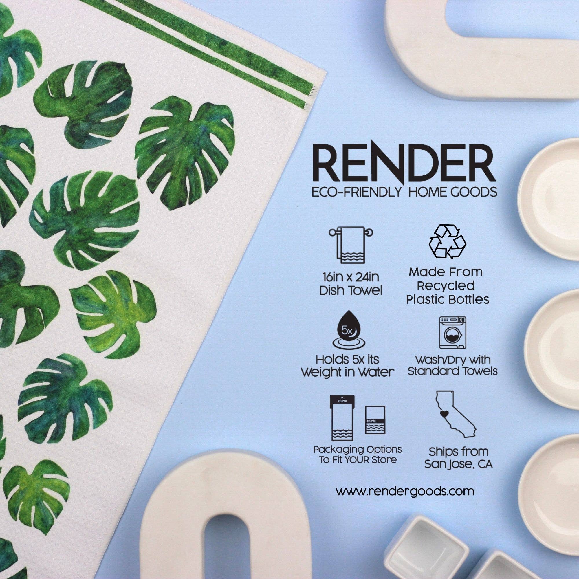 Render Goods - Wholesale Tea towel - Monstera Plant Dish Towel - 16''x24''3