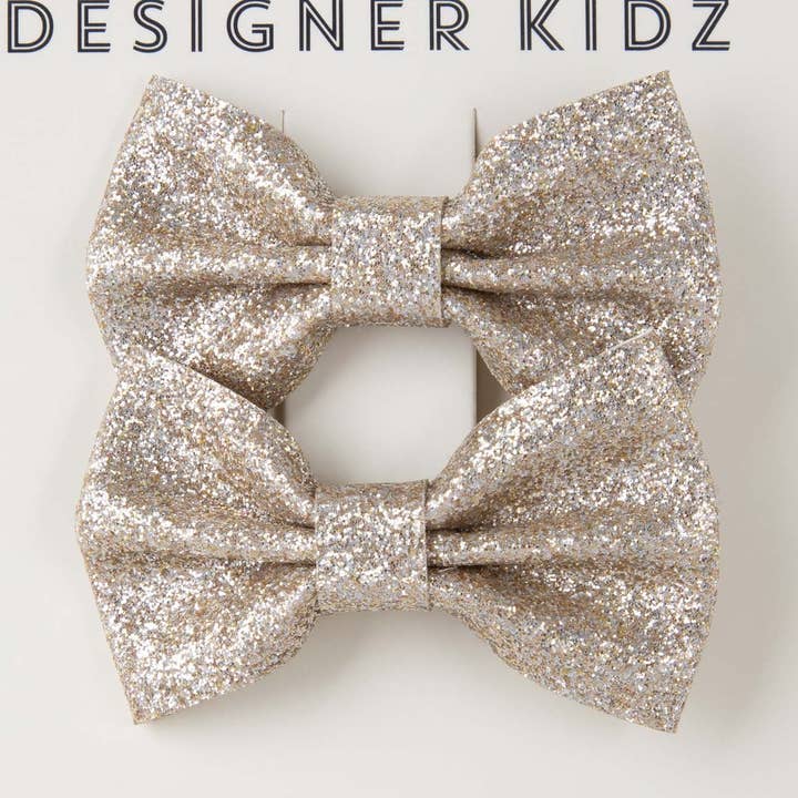 Designer Kidz – wholesale Hårklämma - Barn – Glitter Bow Hårklämma Pack - Guld0
