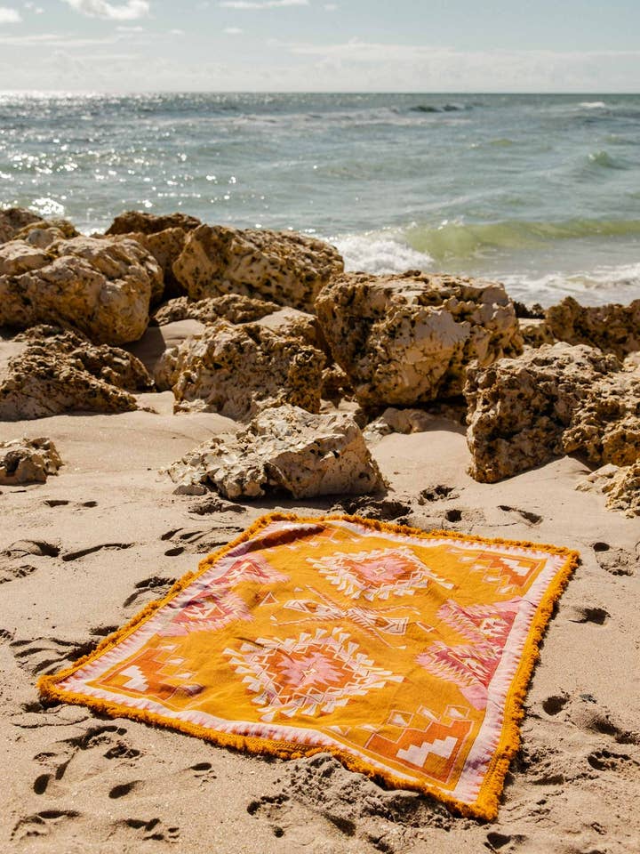 Golden Aztec Recycled Cotton Blanket for wholesale by Eco Hippie Co.