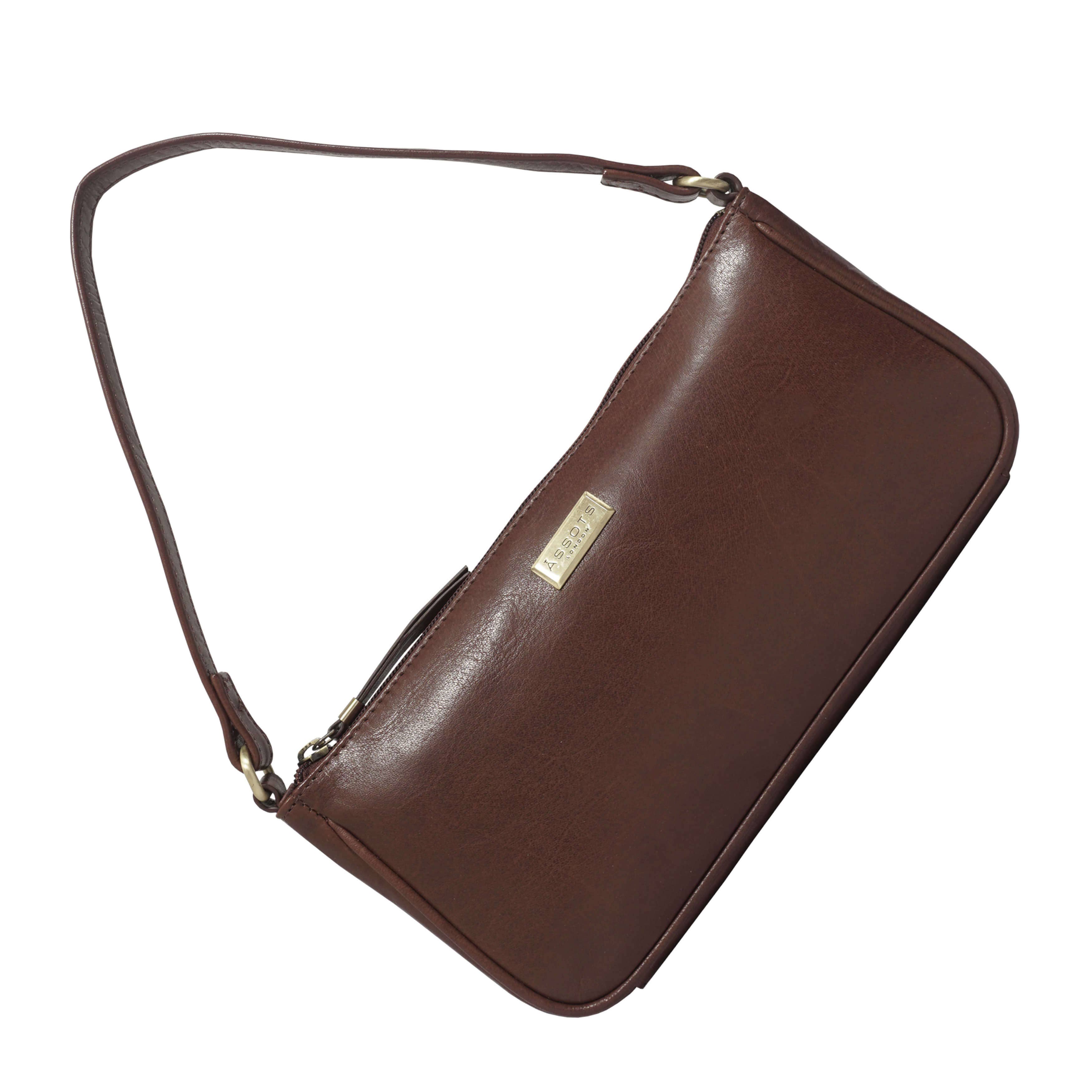 Assots London – wholesale Shoulder bag – women's – 'ZARA' Brown Smooth Real Leather Baguette Shoulder Bag6