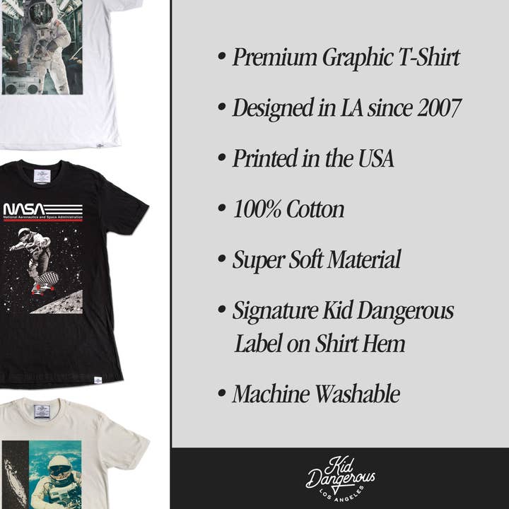 Kid Dangerous - Wholesale Screen Printed T-Shirt - Unisex - NASA Astro Shadow T-Shirt Unisex Space Graphic Tee