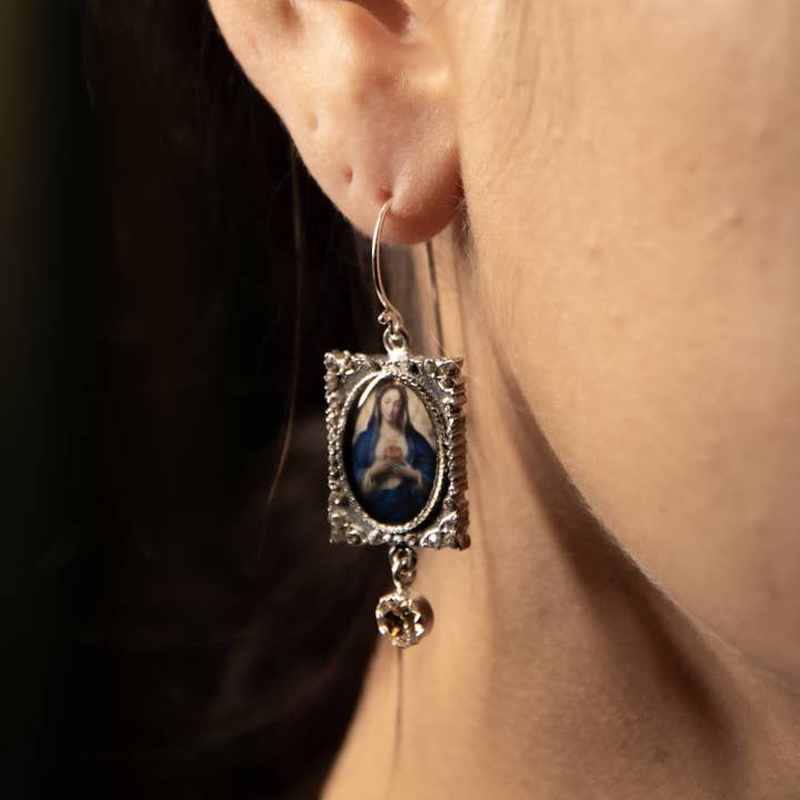 VSA Designs Inc. - Wholesale Dangle Earrings - Retablo Square Framed Guadalupe Earrings1