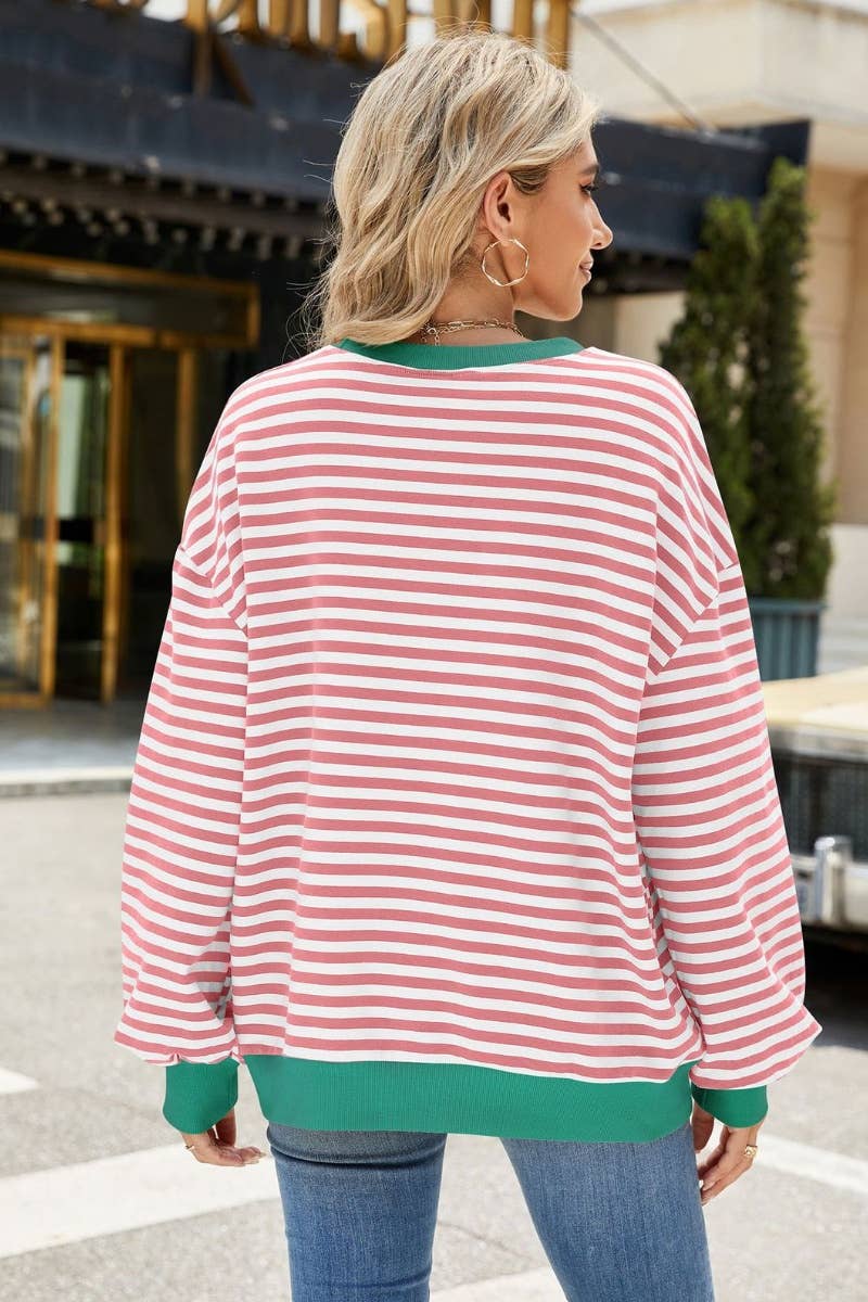 NINEXIS - Wholesale Blouse - Women's - CWTBLL1888_FALL CREW-NECK STRIPED LONG-SLEEVED TOP2