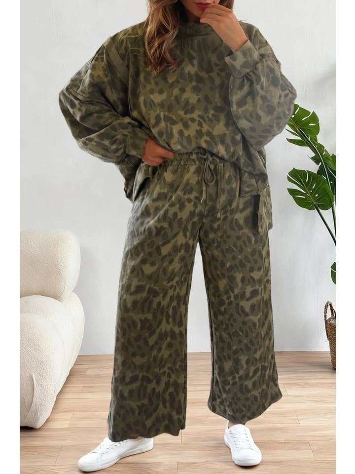 LA Society - Wholesale Lounge Set - Women's - Leopard Print Patchwork Pullover Drawstring Loose Pant Set1