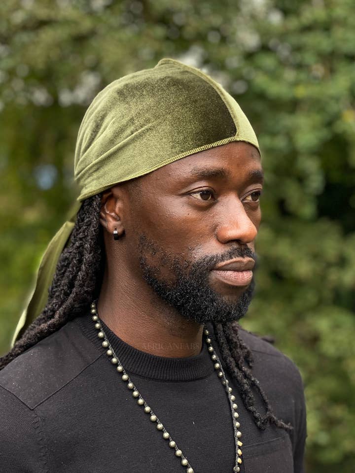 Durag in Velluto / Du-rag / Do-rag / Bandana - Unisex - Verde Muschio per la vendita all'ingrosso da parte di AfricanFabs