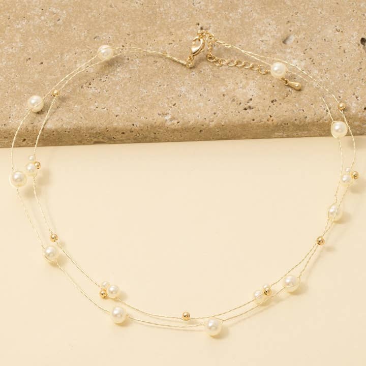 Mixed Pearl Beads Dainty Station Chain Necklace for wholesale by Anarchy Street