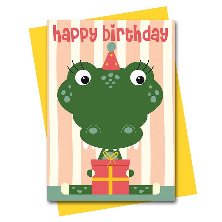 Crocodile Birthday Card – Children's Birthday Card for wholesale by Stripey Cats Cards