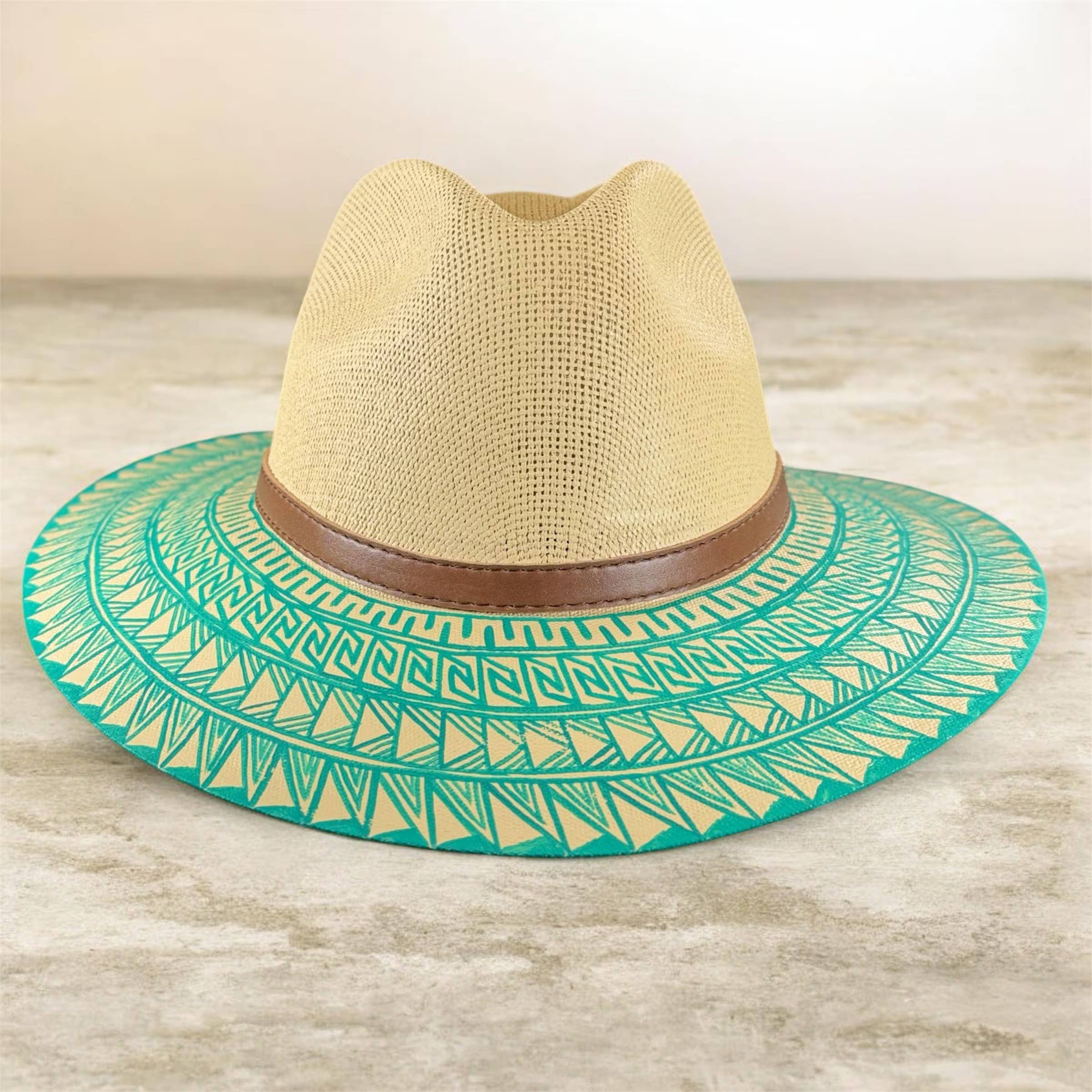 GMCE Global Trading, LLC - Wholesale Straw Hat - Unisex - Premium Detailed Hand-Painted Palm Straw Fedora Hat 16