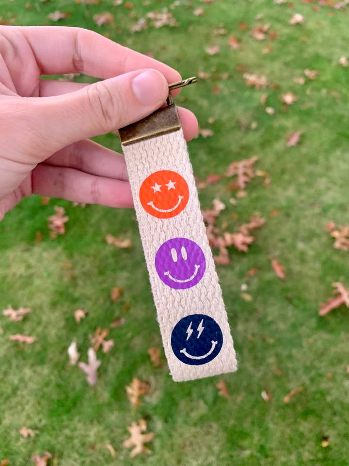 Filled in Smiley Faces Keychain Wristlet / Key Fob Wirstlet for wholesale by The Shy Sunflower