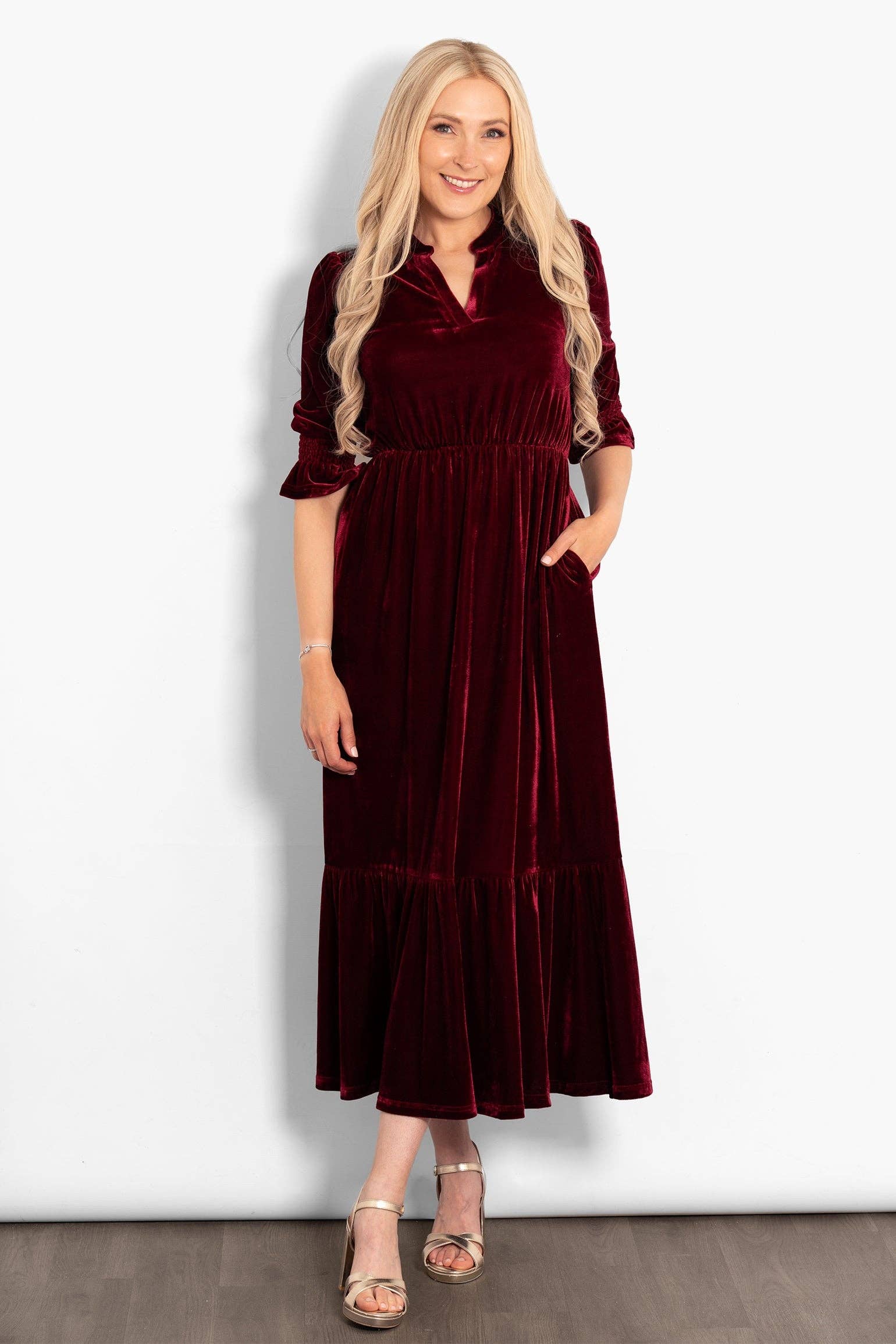 Sarta – wholesale Dress – Women's – Pandora V-Neck Midaxi Dress- Berry, Velvet