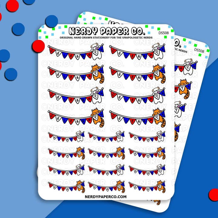 Striscioni Patriottici per Celebrazioni - Adesivi per Pianificatori Disegnati a Mano - DS508 per la vendita all'ingrosso da parte di NERDY PAPER CO.