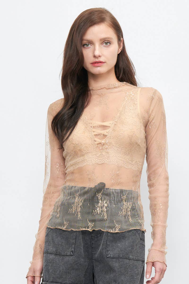 Newbury Kustom - Wholesale Blouse - Women's - 50986 - LONG SLEEVE SHEER LACE MESH TOP12
