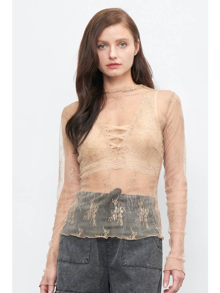 Newbury Kustom - Wholesale Blouse - Women's - 50986 - LONG SLEEVE SHEER LACE MESH TOP12