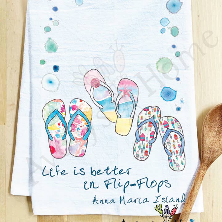 Avery's Home - Wholesale Tea Towel - Life Is Better...Flip-Flops Funny Customizable Tea Towel