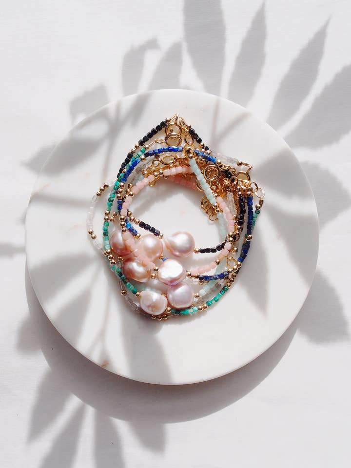Pink Pearl and Gemstone Bracelet - Gold Akala for wholesale by Ke Aloha Jewelry
