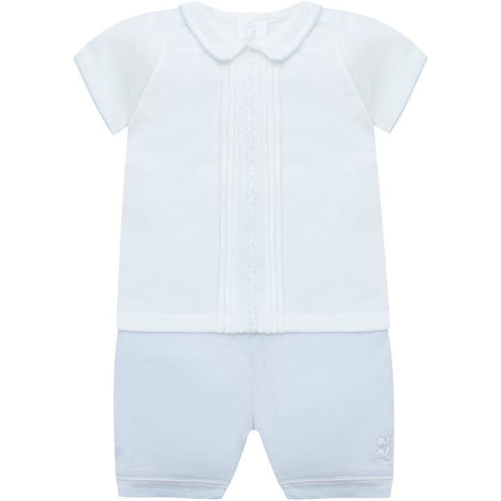 Liam Boys Blue Smart Cotton Summer Outfit for wholesale by Emile Et Rose