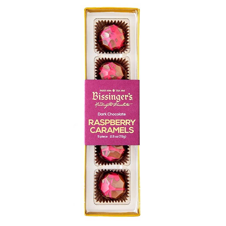 Dark Chocolate Raspberry Caramel Flight - 5 PC for wholesale by Bissinger's