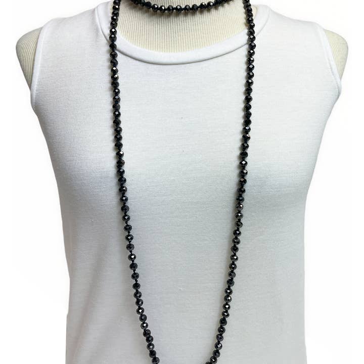 NK-2244 METALLIC BLACK 60 hand knotted glass bead necklace for wholesale by Girlie Girl Originals