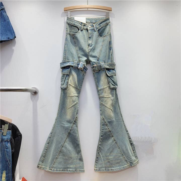 M183 Retro Vetersluiting Uitlopende Jeans – High Street Statement voor wholesale door Sanyao Fashion