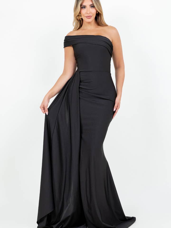 Axelbandslös Maxiklänning med Slits och Midjepunkt DT4651 för wholesale av Jour