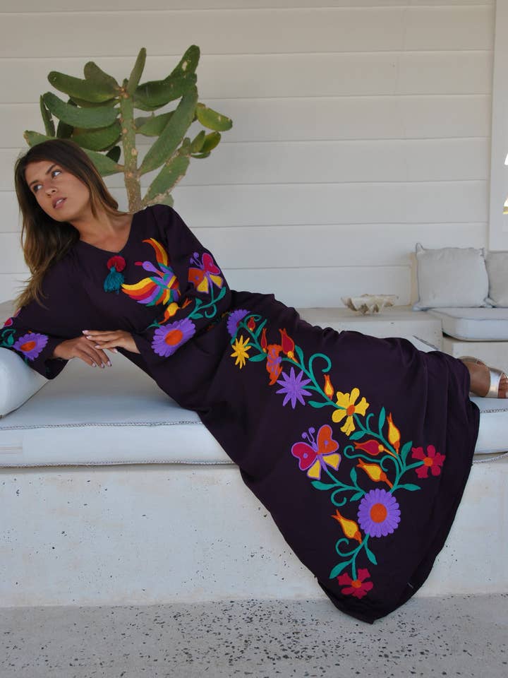 Purple peacock embroidered Caftan, caftans for women, embroidered Caftan dress, Caftan maxi dress, Caftans for women, cotton Caftans for wholesale by Gipci
