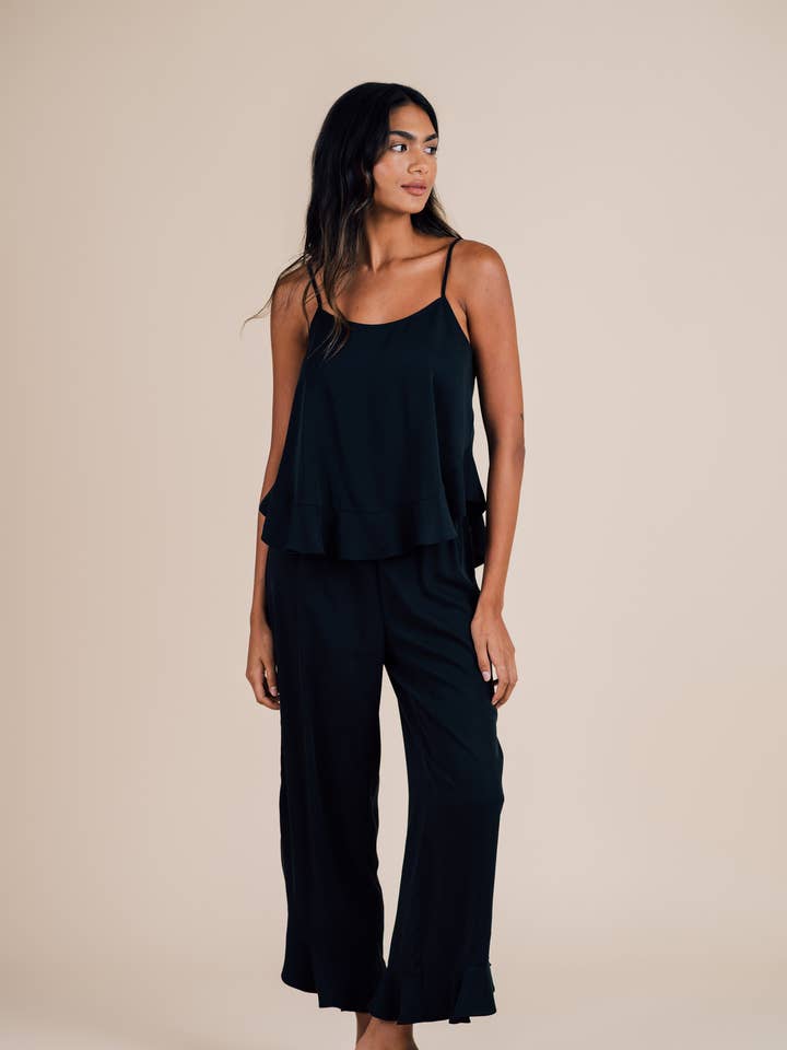 Cami Ruffle Pant Set - Black Night for wholesale by Half Asleep