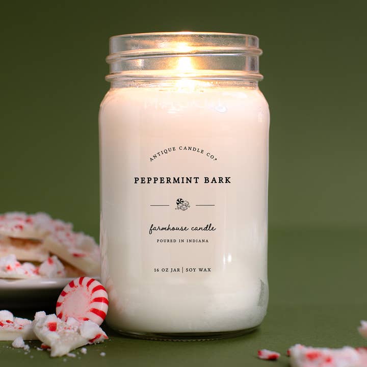 Peppermint Bark - Soy Wax Mason Jar Candle for wholesale by Antique Candle Co.®