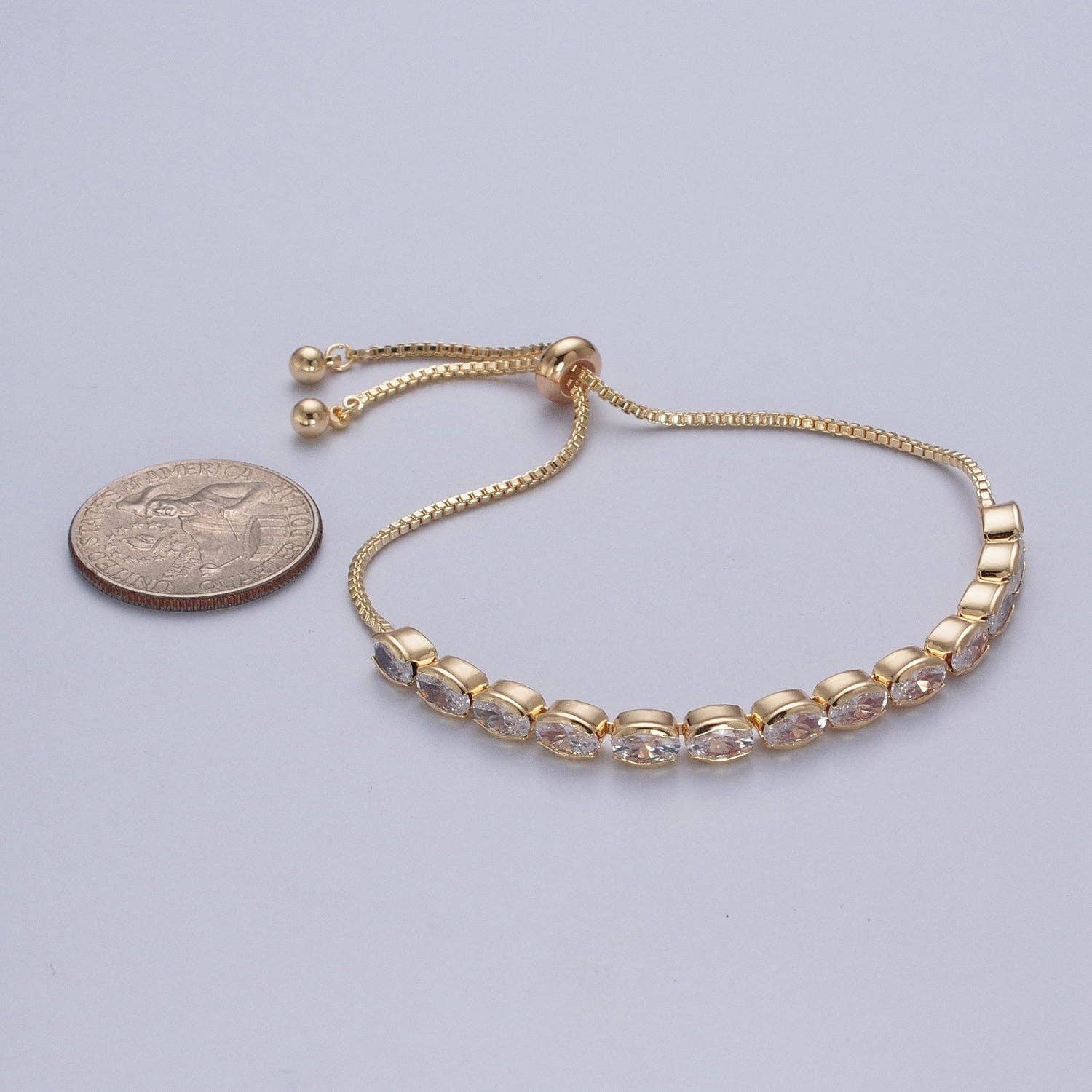 Aim Eternal – Engroshandel Armbånd med led og kæde – 24K guldfyldt klar oval kubisk zirkoniumjusterbar armbånd3