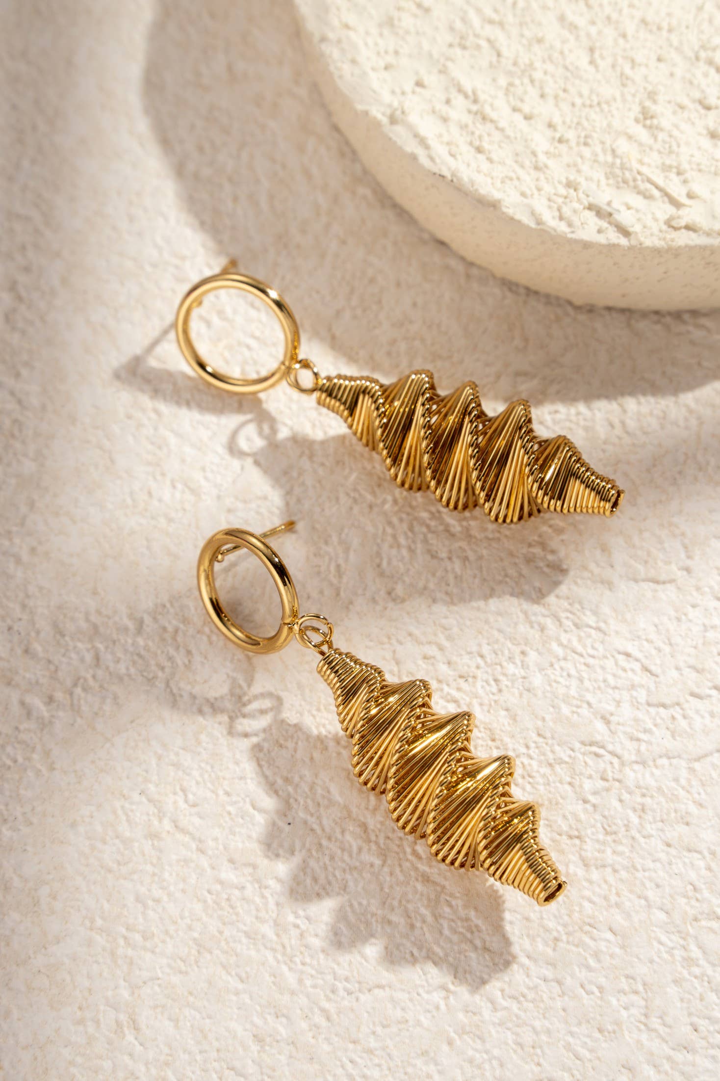 COSMOS - Wholesale Dangle Earrings - Gold spiral cone stainless steel earrings1