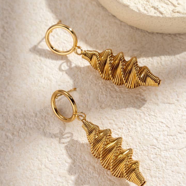 COSMOS - Wholesale Dangle Earrings - Gold spiral cone stainless steel earrings1
