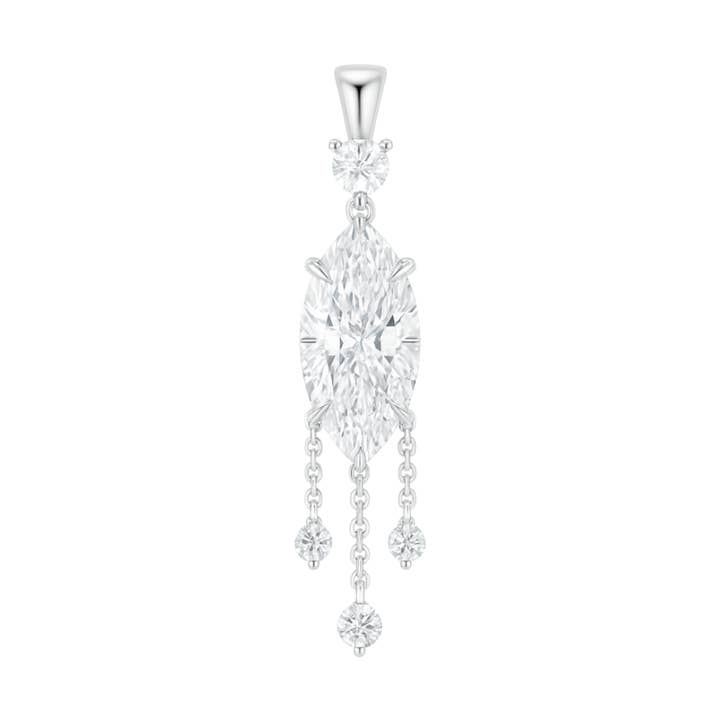 Pendentif en argent sterling avec moissanite taille marquise de 2,0 ct et diamant suspendu pour la vente par Ring Deluxe Fine Jewelry