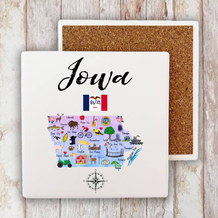 Sous-verre en pierre souvenir avec carte de l'État de l'Iowa pour la vente par Avery Lane Gifts