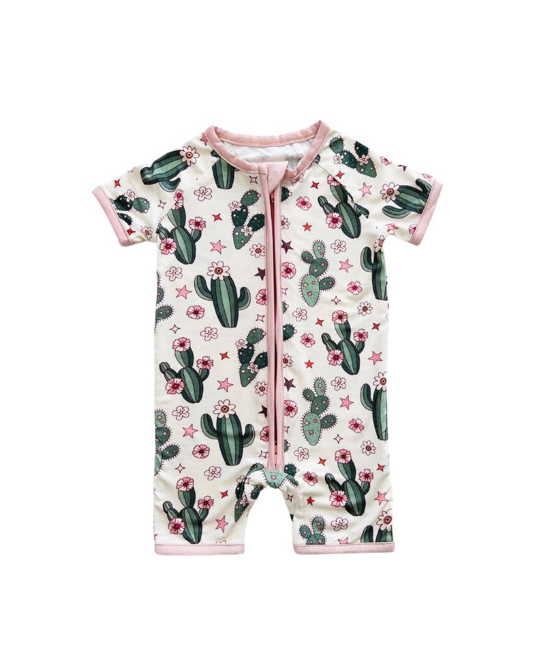Lucky Panda Kids - Wholesale Jumpsuit - Baby - Baby Bamboo Shorty Romper | Cactus Flowers0