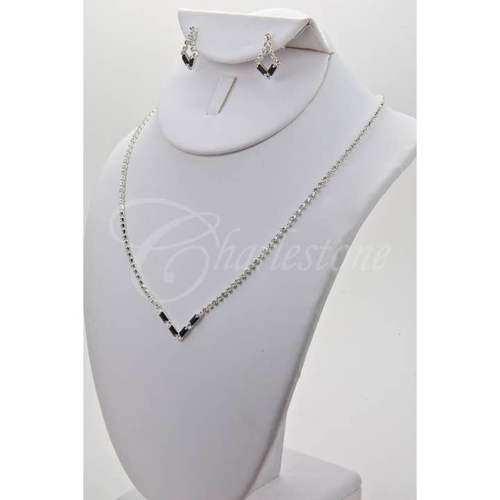 Cool Crystals - Wholesale Jewelry Set - (74061-102) Silver Jet Baguette Set