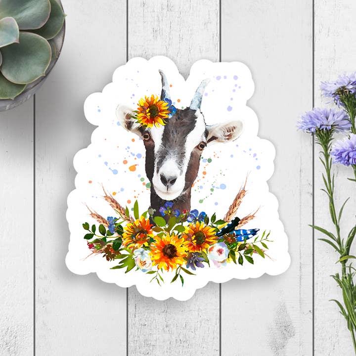Floral Goat Vinyl Sticker for wholesale by Expression Design Co