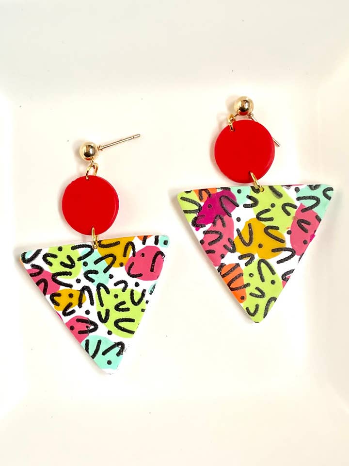 Färgglada Triangle Polymer Clay örhängen för wholesale av Clay’d By Whit