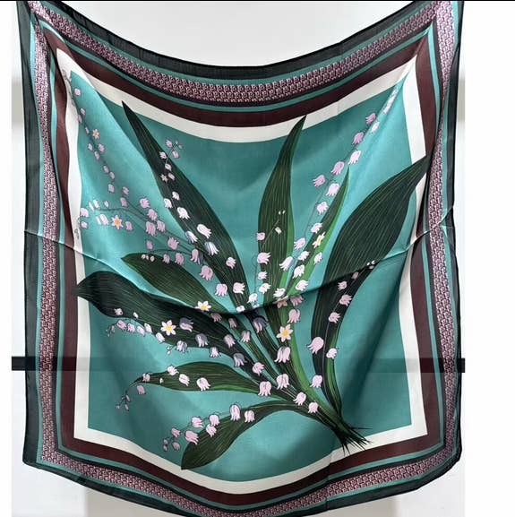 COSMOS – Lenço de cabeça - Mulher por atacado – Lenço Quadrado Floral 70x70 Efeito Seda Elegância Botânica2